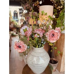 GRAND VASE OBLE - BLANC AVEC RAYURES HORIZONTALES NOIRES EMAILLE - NOORI