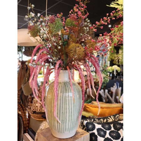 GRAND VASE COZ - BLANC ANTIQUE AVEC RAYURES VERTES EMAILLEES - NOORI