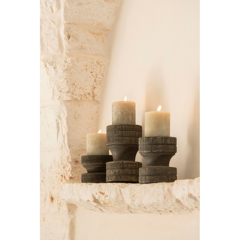 Bougeoir BOIS ARIA - MEDIUM - H.15 - TEAK OLD GREY - GOMMAIRE