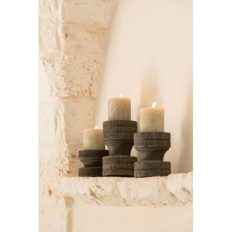 Bougeoir BOIS ARIA - MEDIUM - H.15 - TEAK OLD GREY - GOMMAIRE
