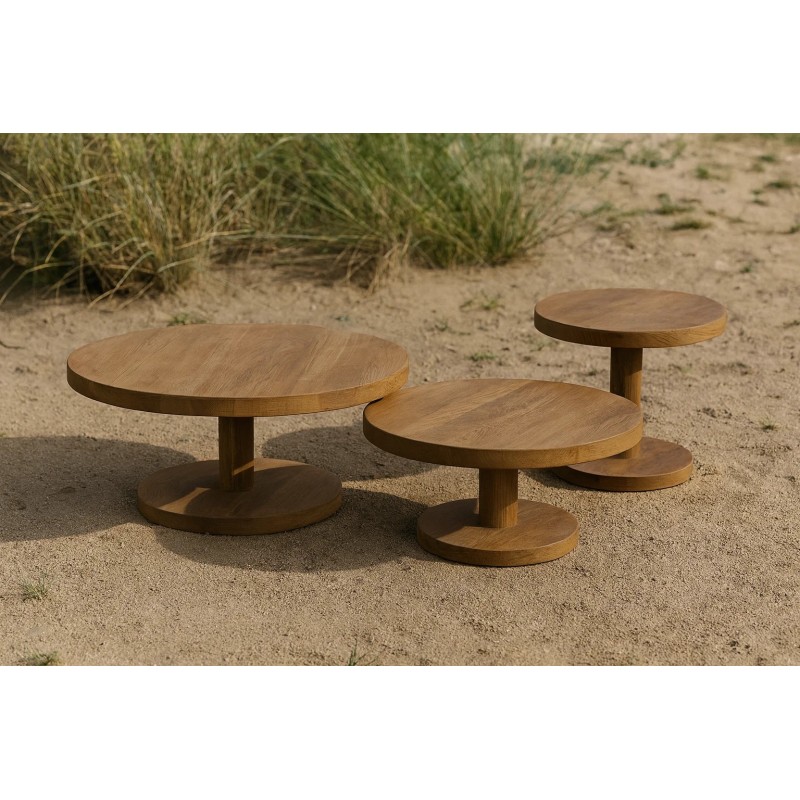 TABLE D'APPOINT RONDE PHIL - BROWN - LARGE- D.80xH.38cm - GOMMAIRE