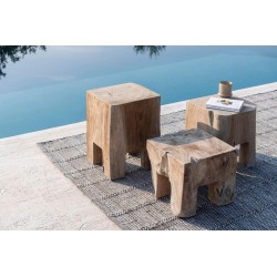 TABLE BASSE DOBLO LARGE - TEAK NATURAL GREY - L.33xP.33xH.44 cm - GOMMAIRE