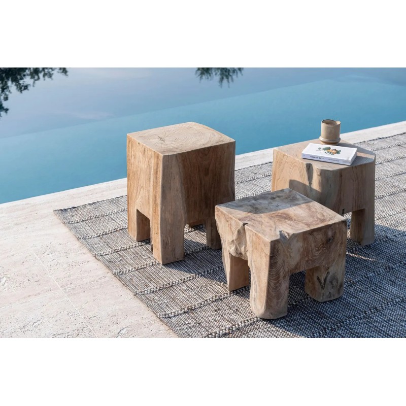 TABLE BASSE DOBLO LARGE - TEAK NATURAL GREY - L.33xP.33xH.44 cm - GOMMAIRE