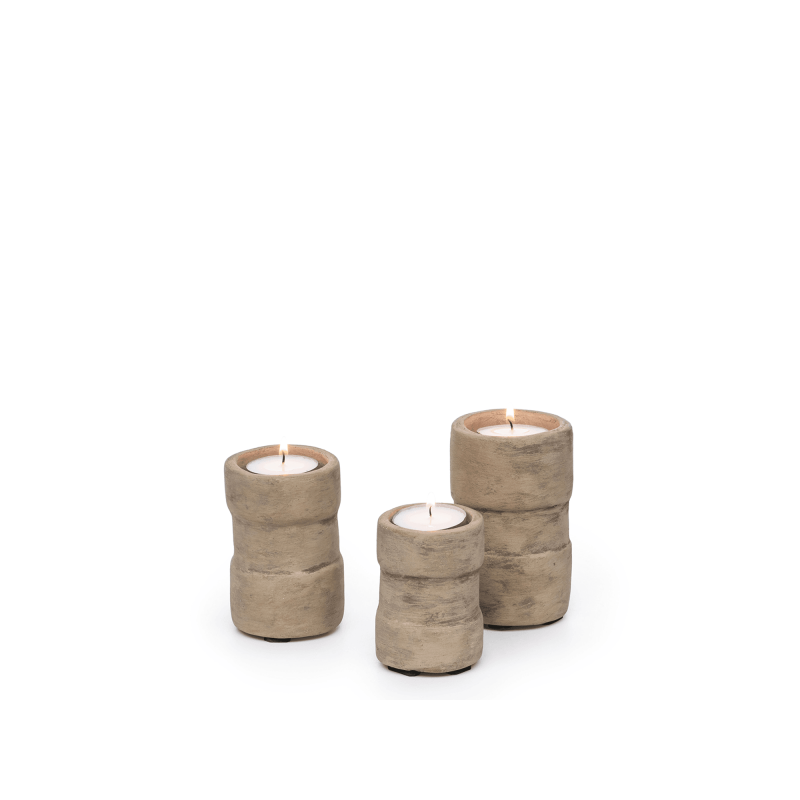 T-LIGHT HOLDER JAC SET OF 3 - GREY - GOMMAIRE