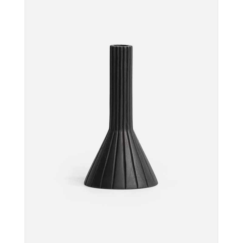 BOUGEOIR MEJA EN TECK RECYCLE NOIR - MEDIUM - D.10xH.14 cm - DAREELS
