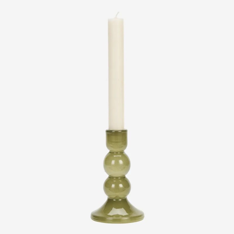BOUGEOIR EN VERRE - OLIVE - H15CM - MADAM STOLTZ