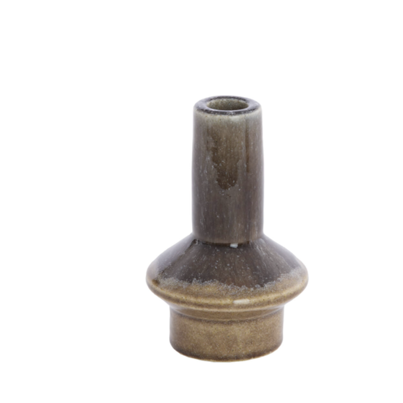 BOUGEOIR - BURANO - CÉRAMIQUE VERT MARRON - D10X15,5CM - LIGHT & LIVING