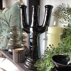 Bougeoir chandelier  3 branches - Céramique  - Noir