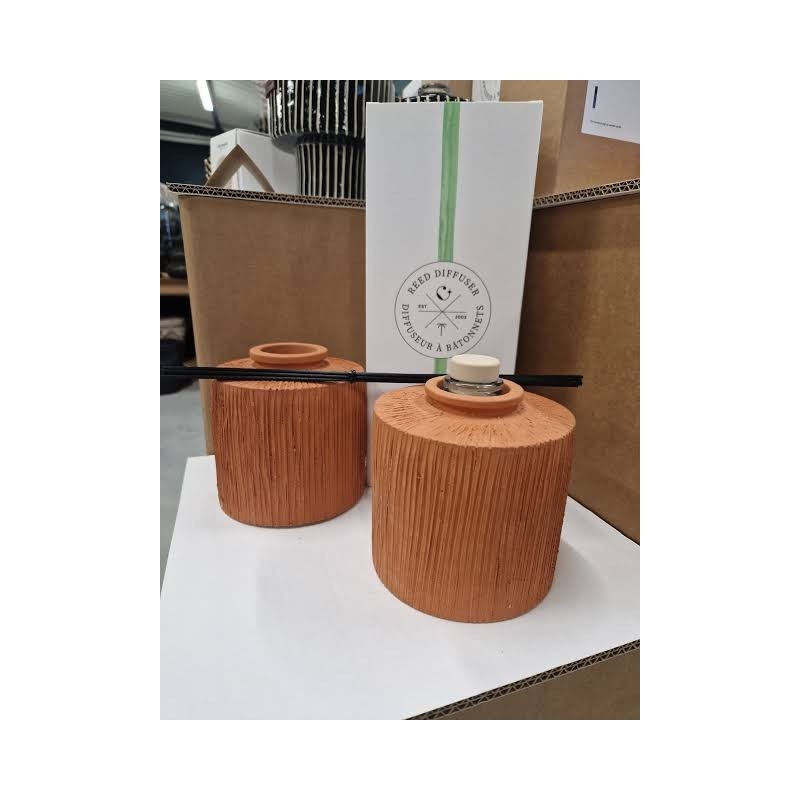 DIFFUSEUR A BATONNET CERAMIQUE STRIEE TERRACOTTA - AMBRE - 500 ML - COTE BOUGIE