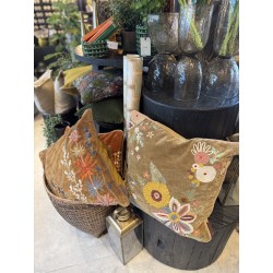 Coussin Kanika Khaki Désert - velours brodé à la main - 50x50 cm - TXP3630200