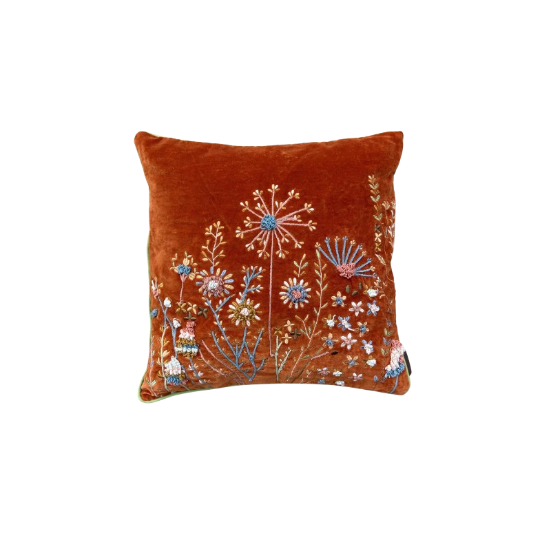 Coussin Kanika Rust Forest - velours brodé à la main - 50x50cm - TXP3630300