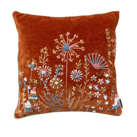 Coussin Kanika Rust Forest - velours brodé à la main - 50x50cm - TXP3630300
