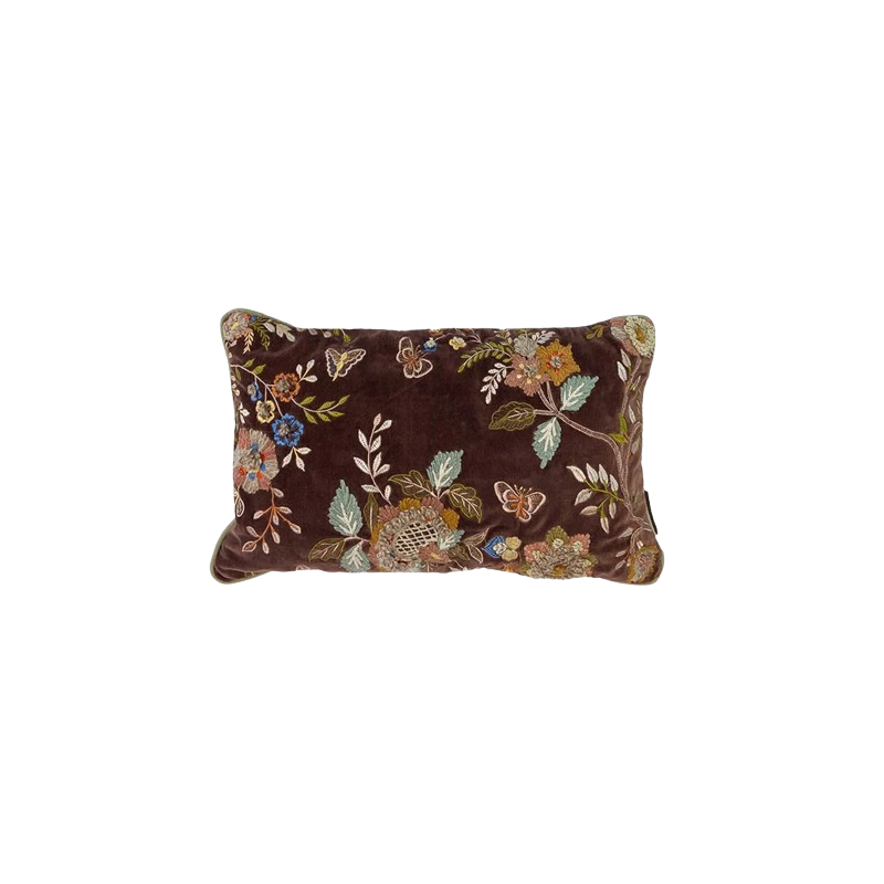 Coussin Kanika Wine Grape - velours brodé à la main -30x50cm - TXP3640200