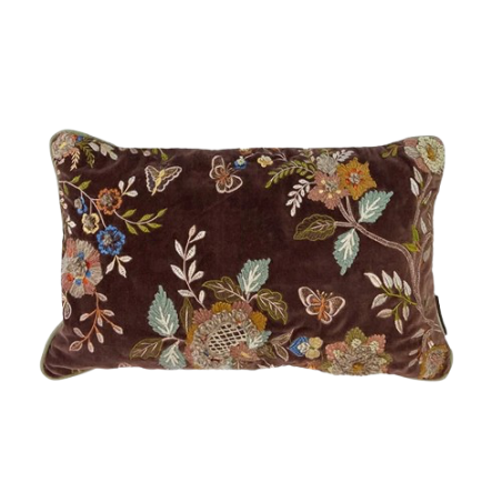 Coussin Kanika Wine Grape - velours brodé à la main -30x50cm - TXP3640200