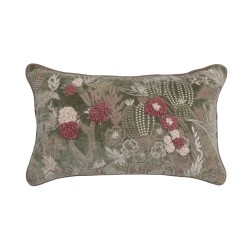 Coussin kanika  - Vert-fleuri - velours brodé à la main - 30x50 cm - TXP3640400