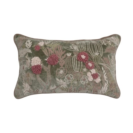 Coussin kanika  - Vert-fleuri - velours brodé à la main - 30x50 cm - TXP3640400