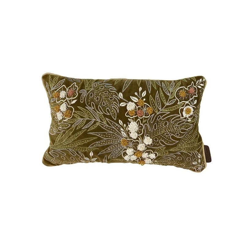 Coussin Kanika - Vert Foncé - velours brodé à la main -30x50 cm - TXP3640500