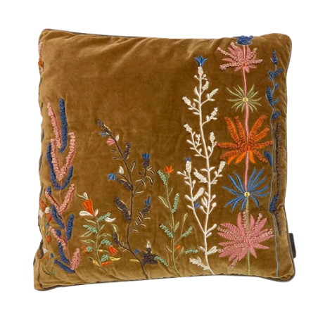 Coussin Kanika Olive Grove - velours brodé à la main  - 50x50 cm - TXP3630500