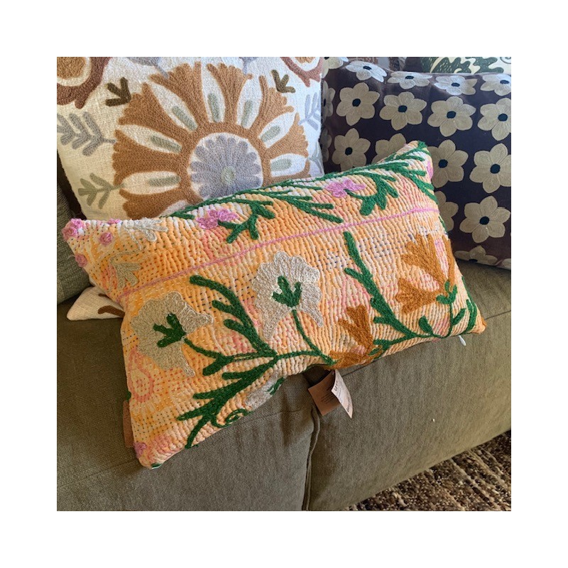 Y2800 - Coussin Suzani 30x50 cm - Jaune-Orange