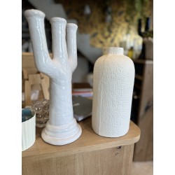 Bougeoir chandelier  3 branches - Céramique  - Blanc