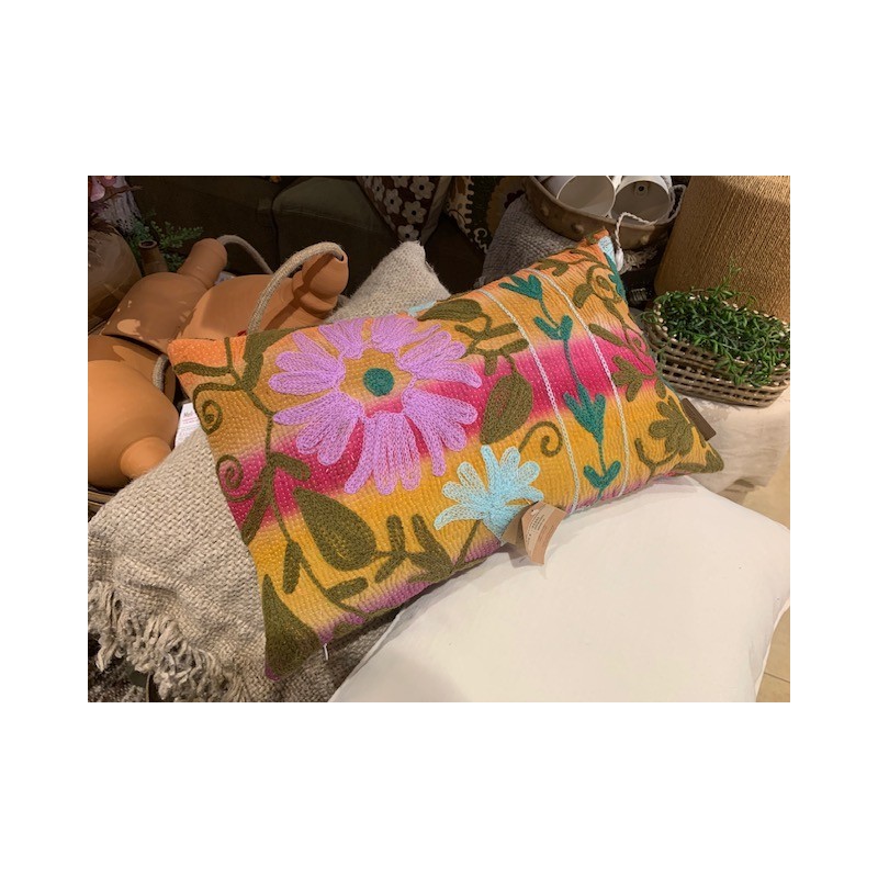 Y1241 - Coussin Suzani - 30x50 cm - Jaune-Fushia - QUOTE COPENHAGEN