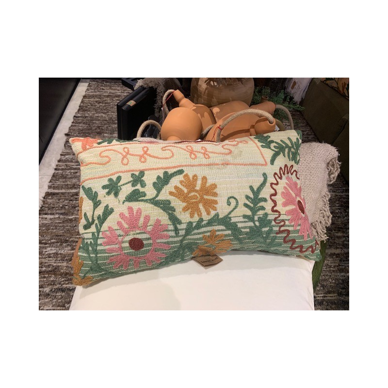Y2896 - Coussin Suzani 30X50 CM - Vert-Rose - QUOTE COPENHAGEN