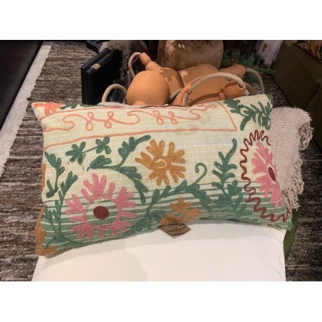 Y2896 - Coussin Suzani 30X50 CM - Vert-Rose - QUOTE COPENHAGEN