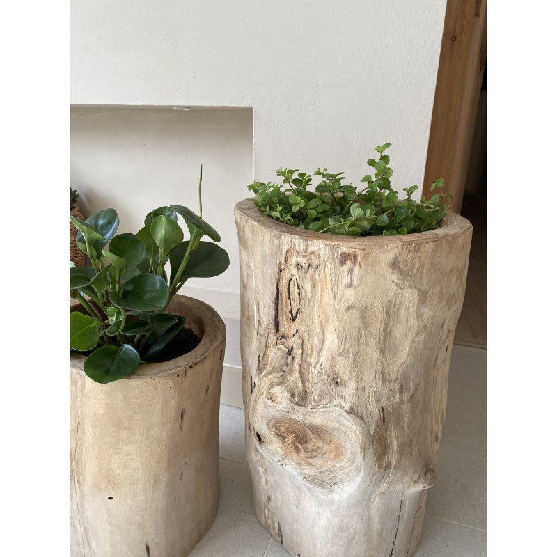 Cache pot en bois teck MAZ - LARGE - D.30 x H.50 cm - DAREELS