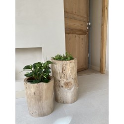 Cache pot en bois teck MAZ - LARGE - D.30 x H.50 cm - DAREELS