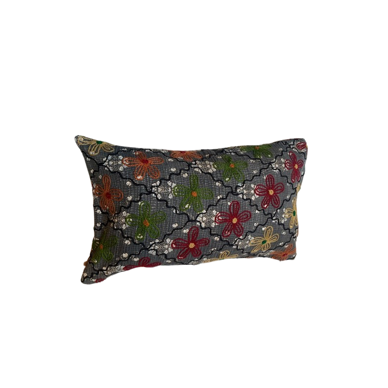Y2898 - Coussin Suzani 30x50 cm - Gris-vert-rouge orange - QUOTE COPENHAGEN