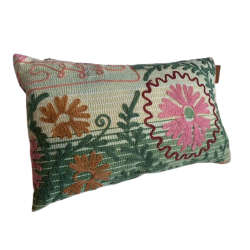 Y2822 - Coussin Suzani 30x50 cm- Vert-Rose-Marron - QUOTE COPENHAGEN