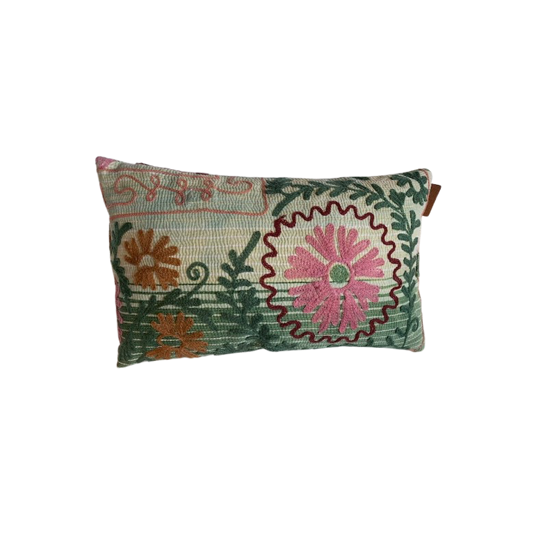 Y2822 - Coussin Suzani 30x50 cm- Vert-Rose-Marron - QUOTE COPENHAGEN