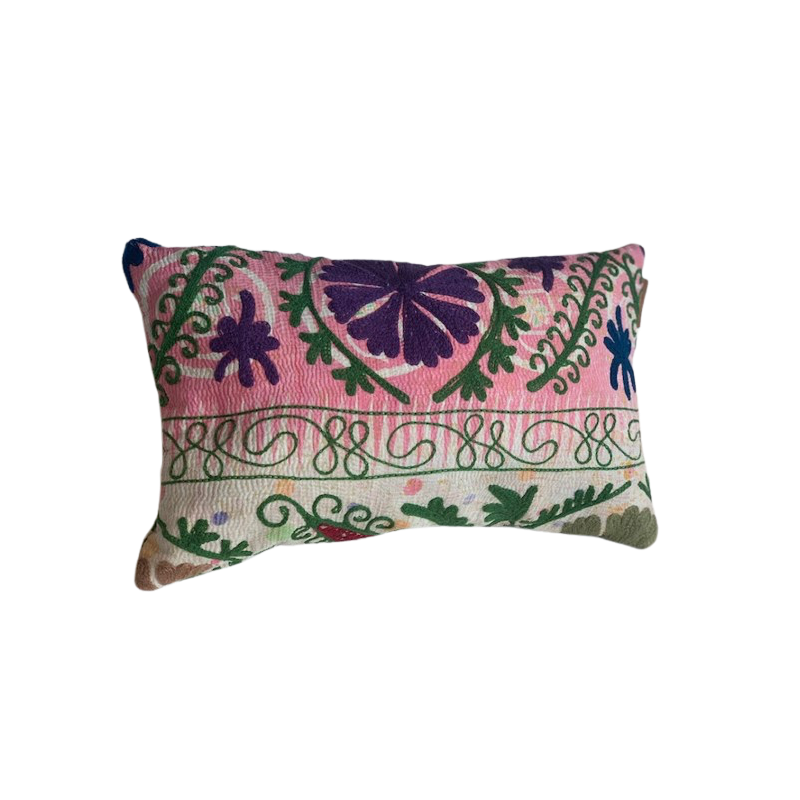 Y2814 - Coussin Suzani 30x50 cm - Rose-Violet-Vert - QUOTE COPENHAGEN
