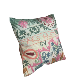 Y3049 - Coussin Suzani 50x50 cm- Vert d'eau-Rose - QUOTE COPENHAGEN