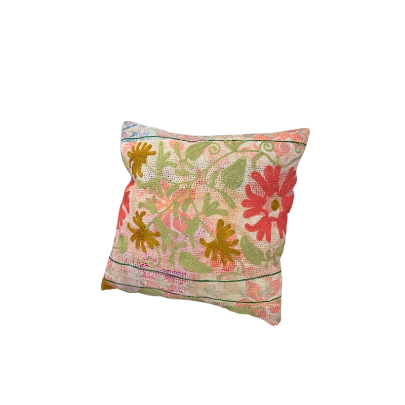 Y3022 - Coussin Suzani 50X50 CM - Rose-Vert-Corail - QUOTE COPENHAGEN