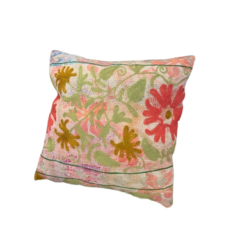 Y3022 - Coussin Suzani 50X50 CM - Rose-Vert-Corail - QUOTE COPENHAGEN