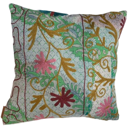 Y3042 - Coussin Suzani 50x50 cm - Vert-Turquoise-Rose  - QUOTE COPENHAGEN