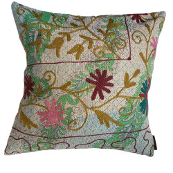 Y3042 - Coussin Suzani 50x50 cm - Vert-Turquoise-Rose  - QUOTE COPENHAGEN