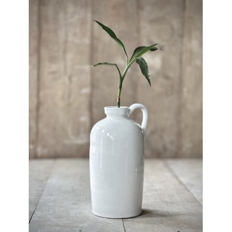 VASE BOUTEILLE LUC AVEC POIGNEE - CRAQUELE BLANC CASSE EMAILLE - NOORI