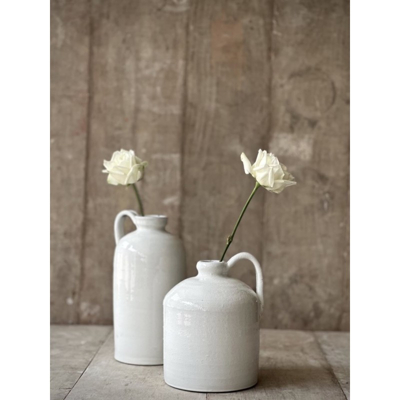 VASE RODE AVEC POIGNEE - EMAILLE CRAQUELE BLANC CASSE - NOORI