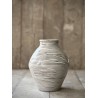 GRAND VASE OBLE - BLANC AVEC RAYURES HORIZONTALES NOIRES EMAILLE - NOORI