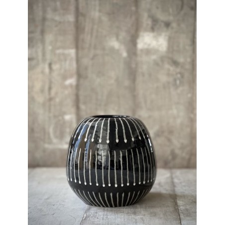 GRAND VASE DEZ - NOIR ET RAYURES BLANCHES - NOORI