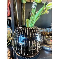 GRAND VASE DEZ - NOIR ET RAYURES BLANCHES - NOORI