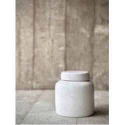 PETIT POT BONNE AVEC COUVERCLE - SMALL- CRAQUELE BLANC CASSE - NOORI