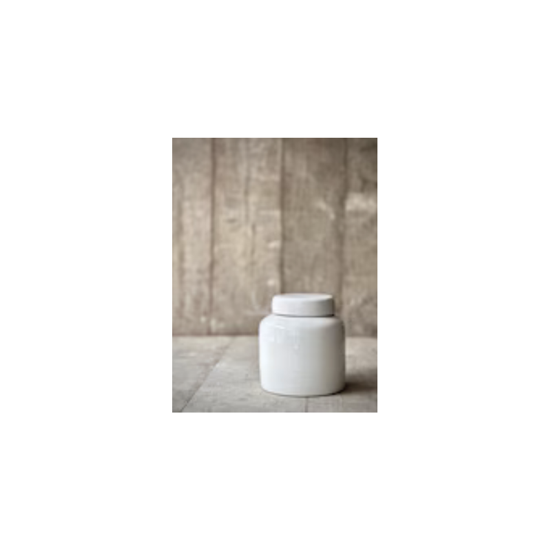 PETIT POT BONNE AVEC COUVERCLE - SMALL- CRAQUELE BLANC CASSE - NOORI