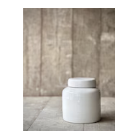 PETIT POT BONNE AVEC COUVERCLE - SMALL- CRAQUELE BLANC CASSE - NOORI