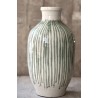 GRAND VASE COZ - BLANC ANTIQUE AVEC RAYURES VERTES EMAILLEES - NOORI