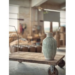 GRAND VASE COZ - BLANC ANTIQUE AVEC RAYURES VERTES EMAILLEES - NOORI