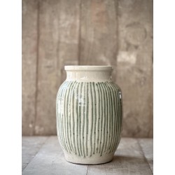 GRAND VASE BEZ - BLANC ANTIQUE AVEC RAYURES VERTES EMAILLEES - NOORI