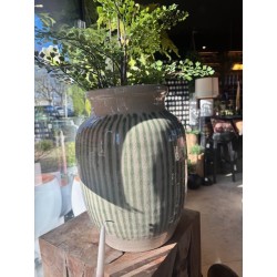 GRAND VASE BEZ - BLANC ANTIQUE AVEC RAYURES VERTES EMAILLEES - NOORI